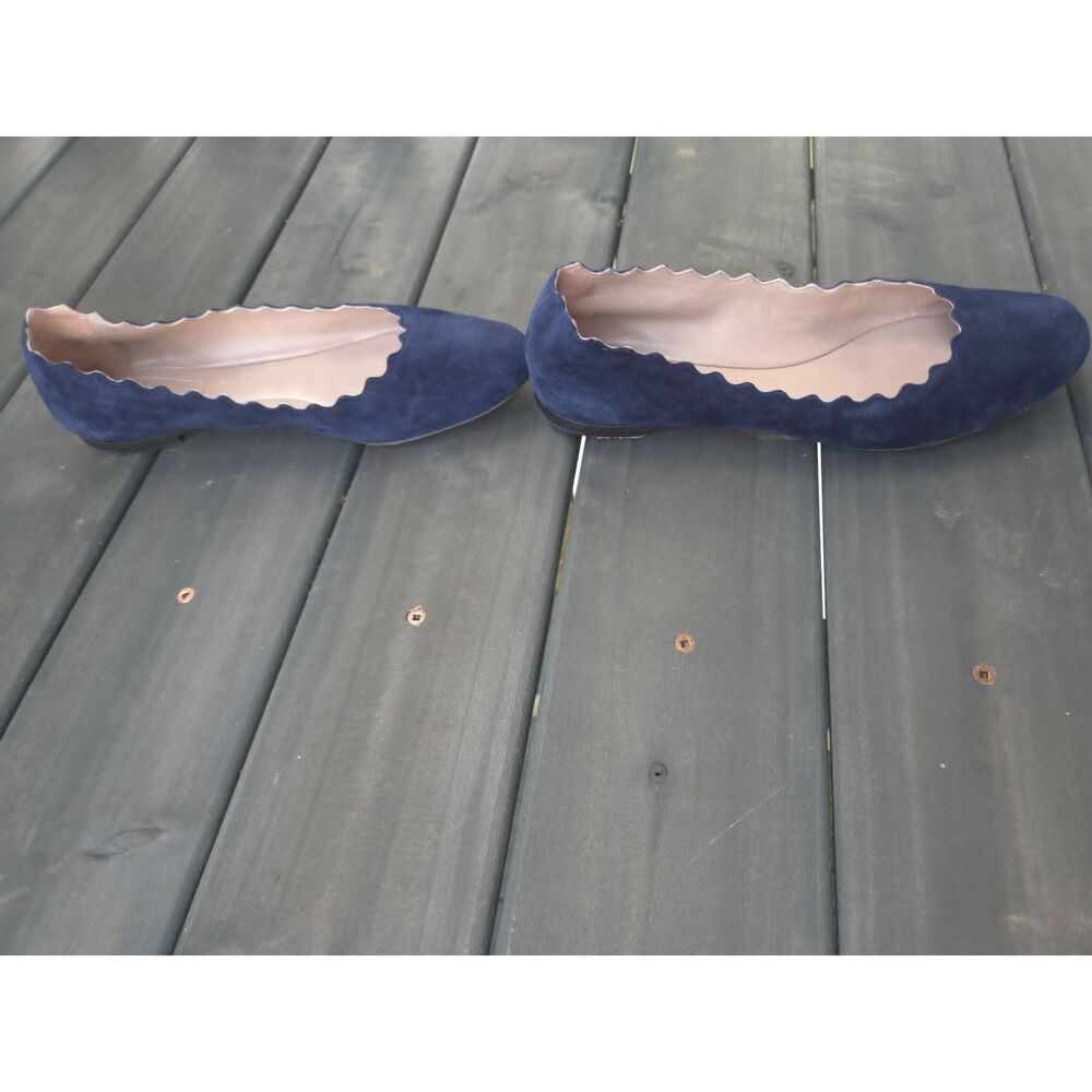 Chloé Lauren Scalloped Ballet Flats Navy Blue Suede Sz 38.5 / 8 - Picture 7 of 8